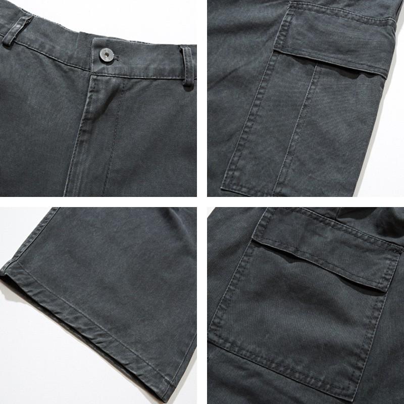 Vintage Washed Cotton Cargo Pants Men Women Loose Straight Leg Wide Fit Casual Trousers