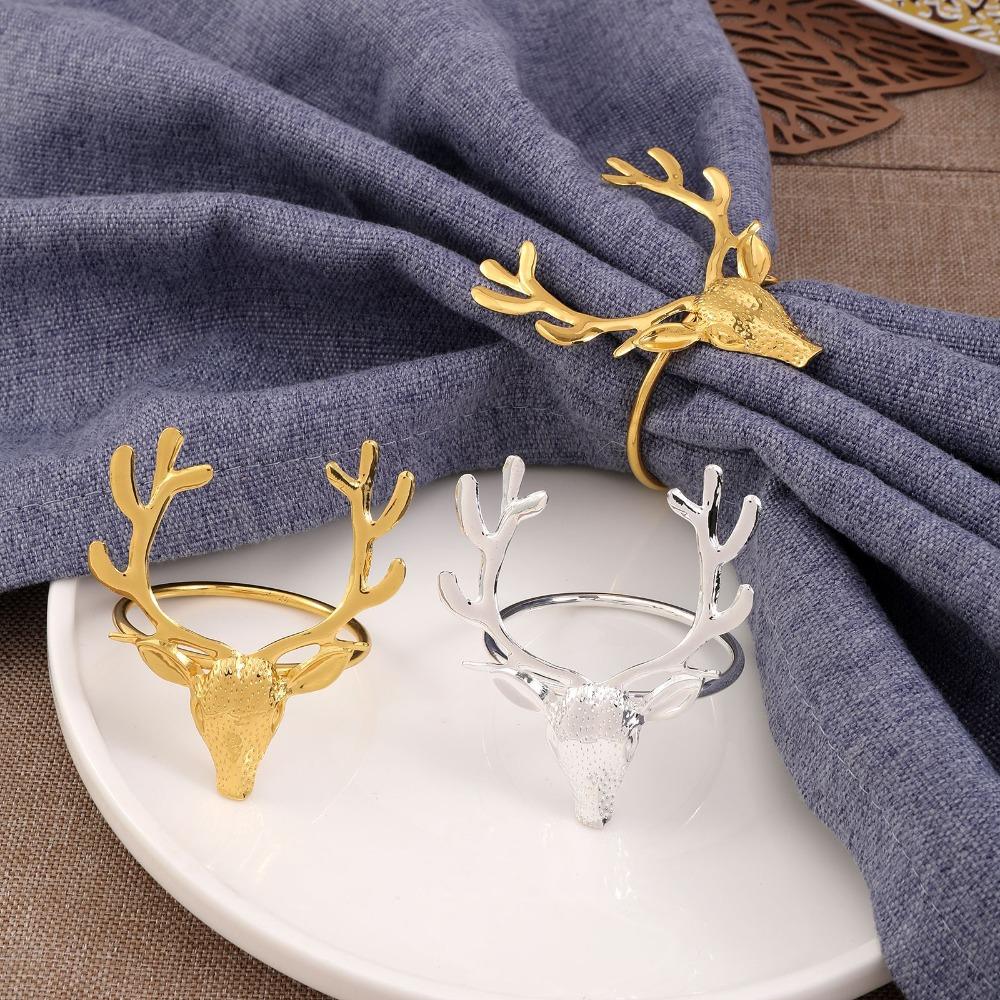 6Pcs Reusable Elk Head Napkin Holder Electroplated Napkin Buckle Christmas Deer Napkin Ring  Wedding