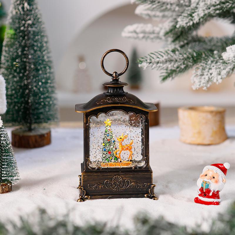 Christmas Crystal Lantern Ornaments Wind Lantern Santa Claus Atmosphere Decoration Flat Square Music Box Christmas Gift Night Light