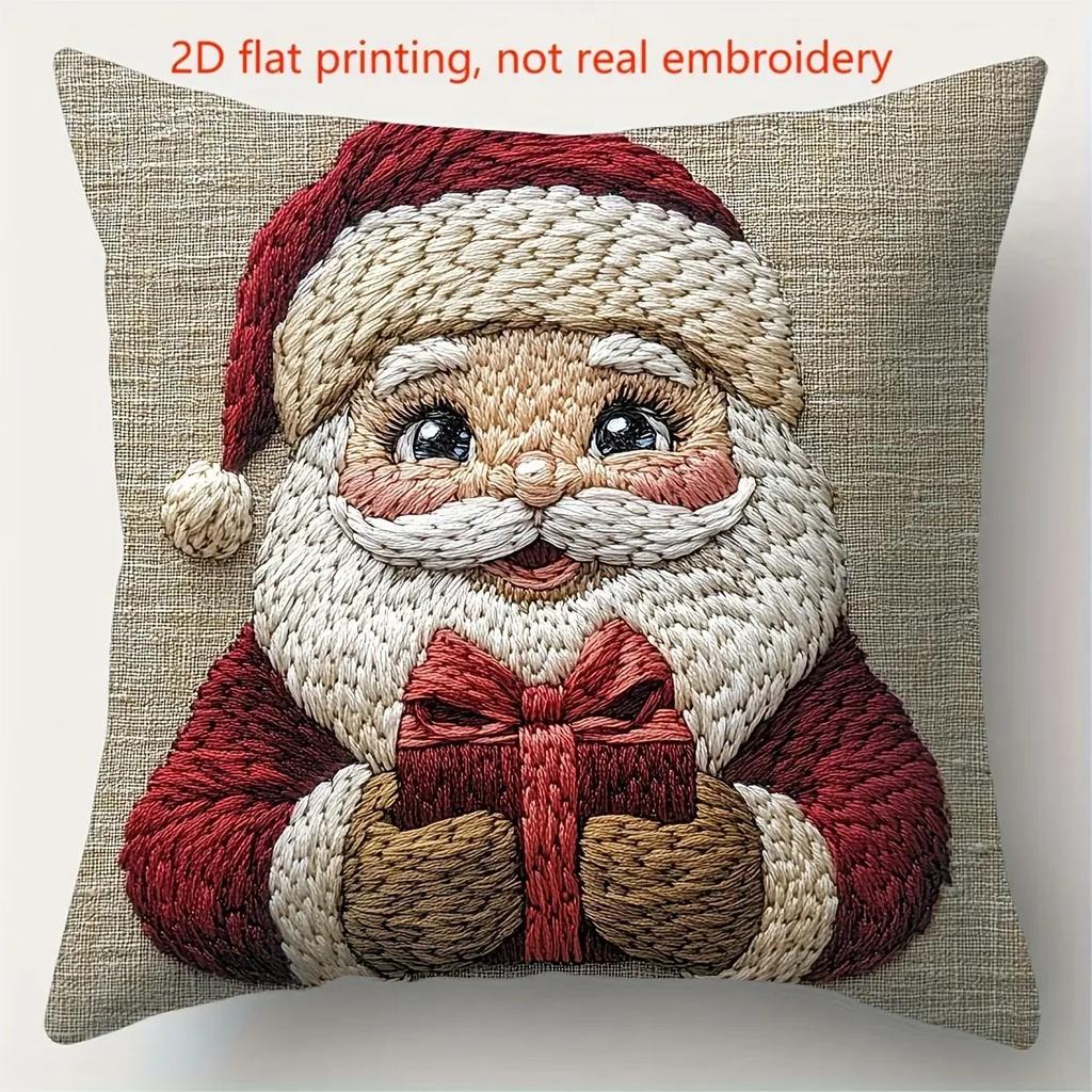 Christmas Style Pillowcase Embroidered with Snowman, Santa Claus, and Reindeer New Year Home Decoration 2d Flat Printing