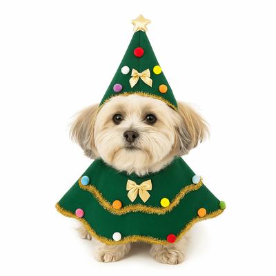 Comfortable Cartoon Christmas Dog Cape Adjustable Christmas Tree Design Pet Cloak Unique Polyester Dog Cosplay Dress Pet Parties