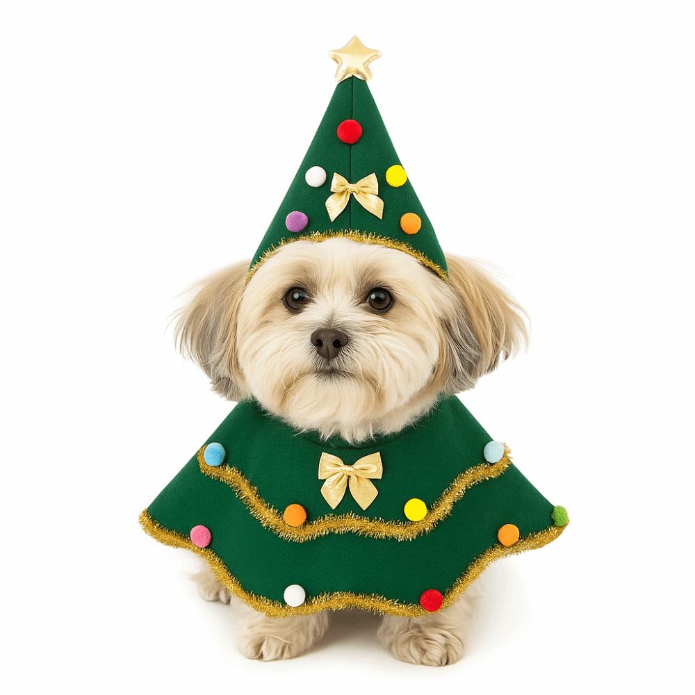 Creative Cartoon Christmas Dog Cape Christmas Tree Design Polyester Pet Cloak Adjustable Unique Role-Play Outfit Holiday Events
