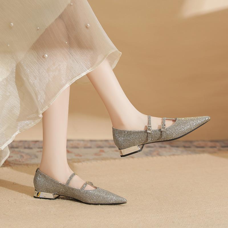 29819 [sheepskin] flat shoes women's thick heel 2025 new pointed gradual change Mary Jane shallow temperament single shoes