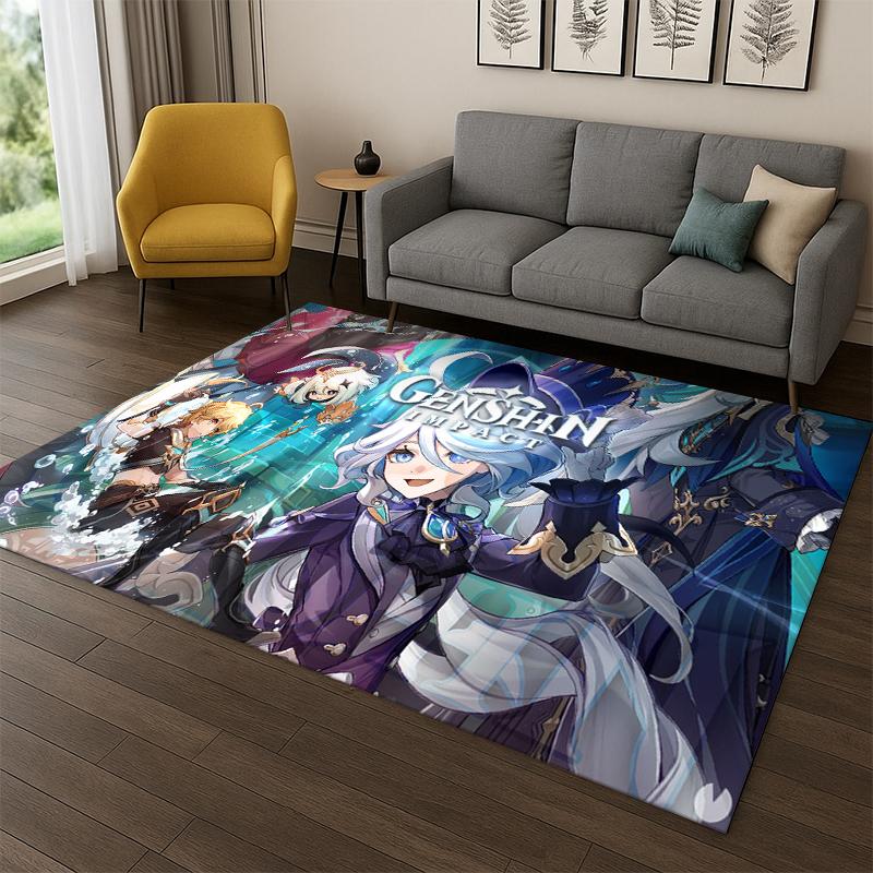 New Genshin Impact Cartoon Game Carpet Rug for Bedroom Living Room Sofa Playroom Doormat Home Decor,Kid Area Rug Non-slip Gift