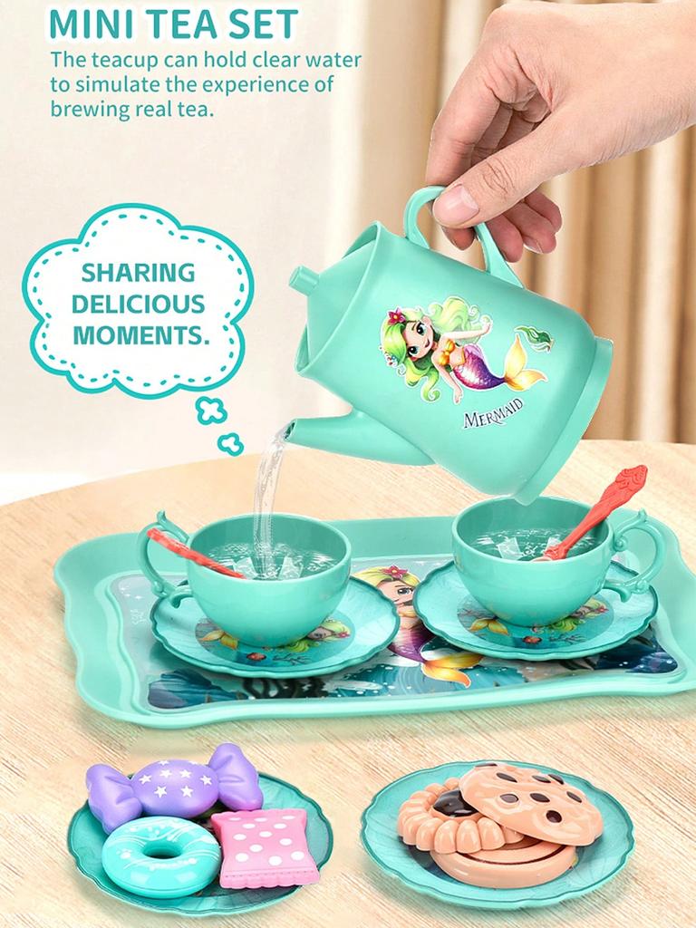 Girls Afternoon Tea Set , Mermaid Princess Afternoon Tea Toy, Tea Party Dress Up Toys, Simulated Dessert Cake Portable Gift Box