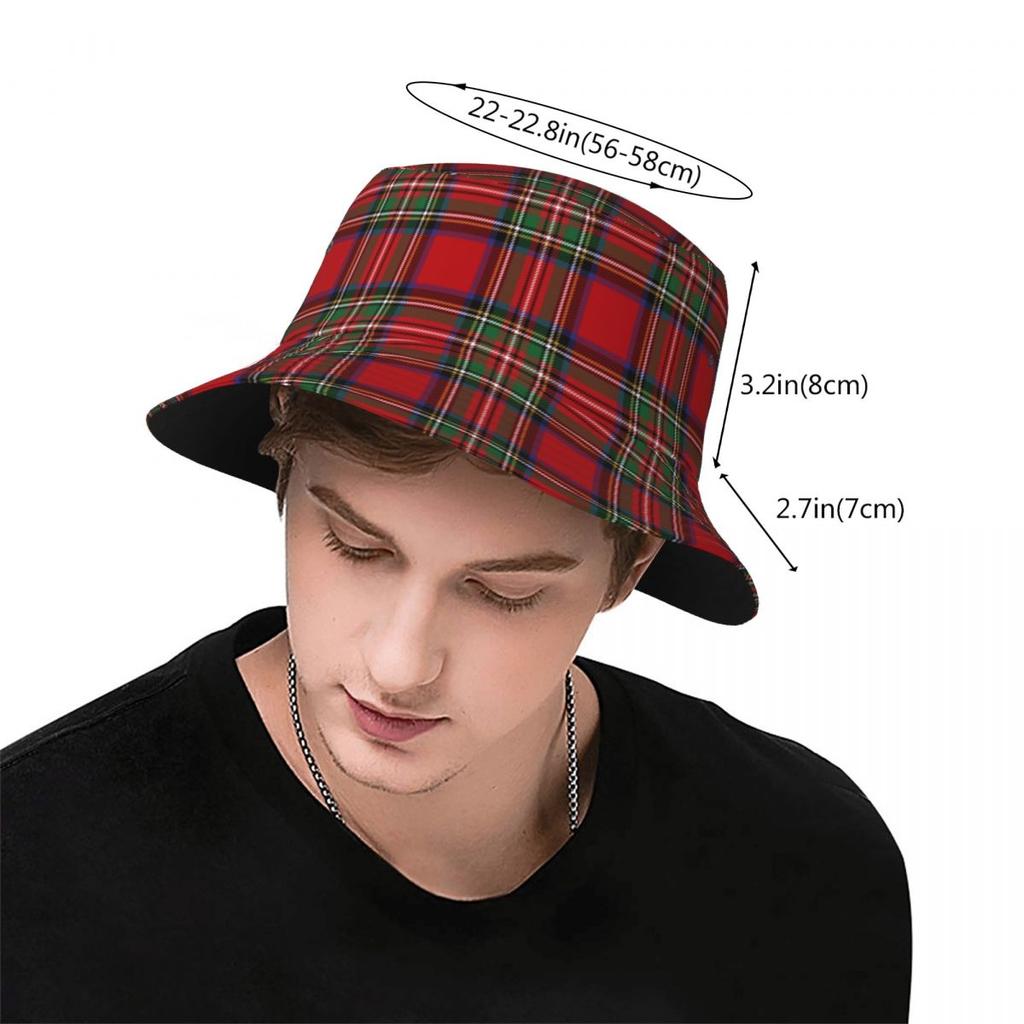 Strand Tartan Clan Stewart Rutete Svart Rød Rute Bøttehatt Stil Unisex Solhatt Panama Hatt Sammenleggbar Fiske Fiskerhatt