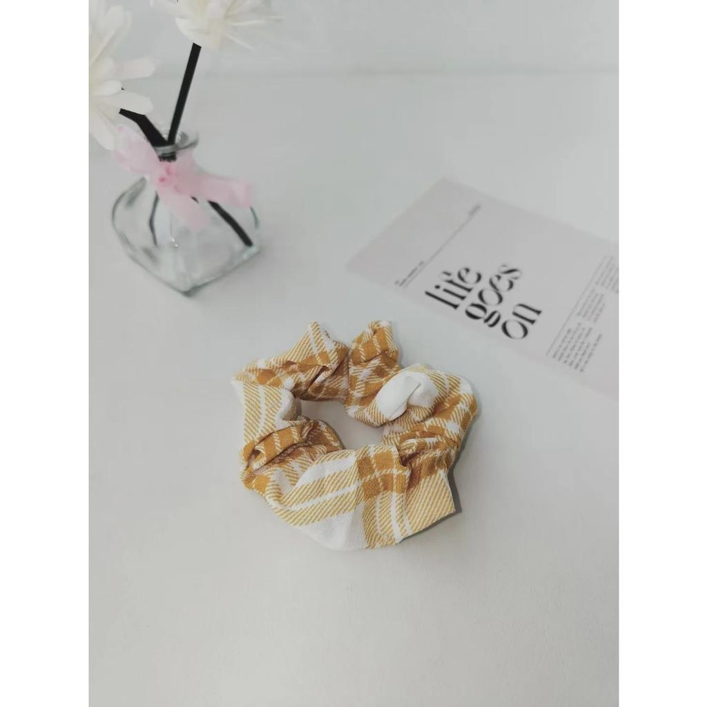 1pc Lemon-yellow Checkered Hair Tie, Fresh, Cute and Sweet Hair Accessory for Women's Daily Use