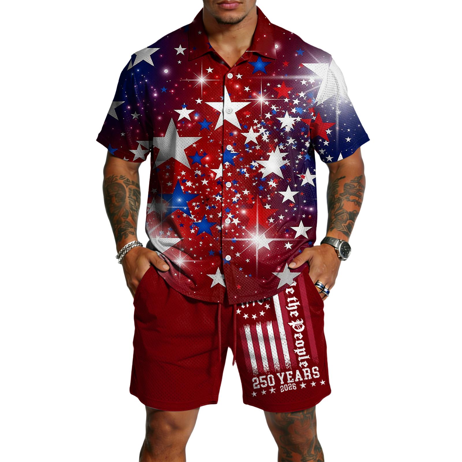 

Men s Casual Lightweight Breathable Short-Sleeve Shirt And Shorts Set XL винний