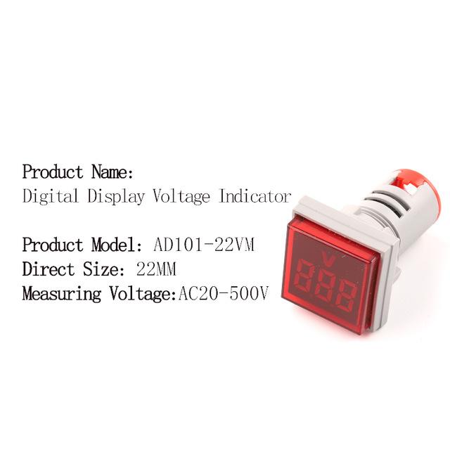 Round Square 22mm AC 20-500V Digital Voltmeter Volt Voltage Tester Meter Monitor Power LED Indicator Pilot Lamp Light