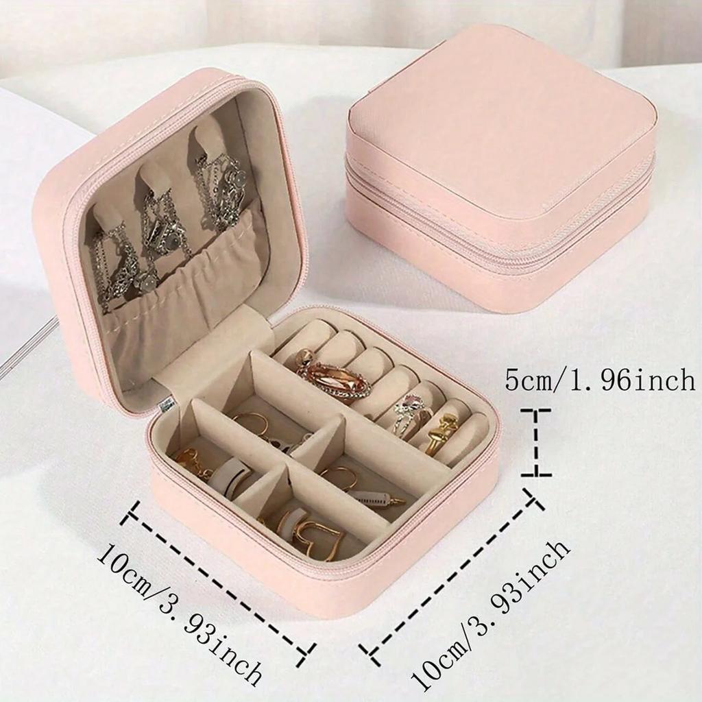 1pc Mini Portable Jewelry Box, Jewelry Box, Travel Jewelry Storage Box for Earrings, Rings, Necklaces, Bracelets with Zipper