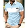 Men's Polo Shirt Short Light Blue White Striped Polo Shirt, Suitable for Summer Casual