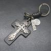 Unique Crucifix PU Leather Keychain Religious Key Ring Bag Pendant for Daily Use Trendy Punk Inspired Key Accessory