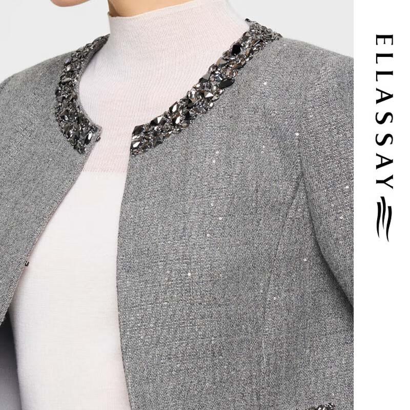 ELLASSAY Women's Elegant Round Neck Short Coat
