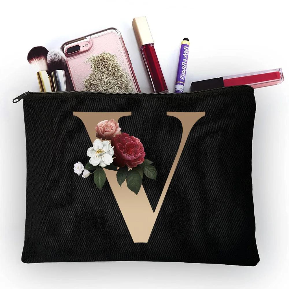 Girl Makeup Bag Golden Letter Pattern Classic Organizer Bag Pouches for Travel Bags Pouch Women's Cosmetic Bag