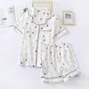 Vara japoneză, noi femei, din tifon de bumbac, pantaloni scurți cu mânecă scurtă, costum de pijama, drăguț, în formă de inimă, secțiune subțire, costum de serviciu la domiciliu pentru femei