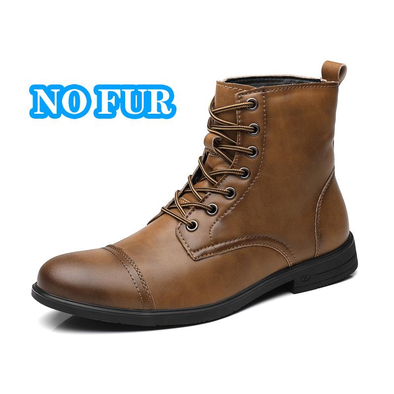 High Top Lace Leather Boots for Men Retro Big Size 38-48 Ankle Boots New Designer Male Plush Snow Boots Autumn Winter Warm Shoes