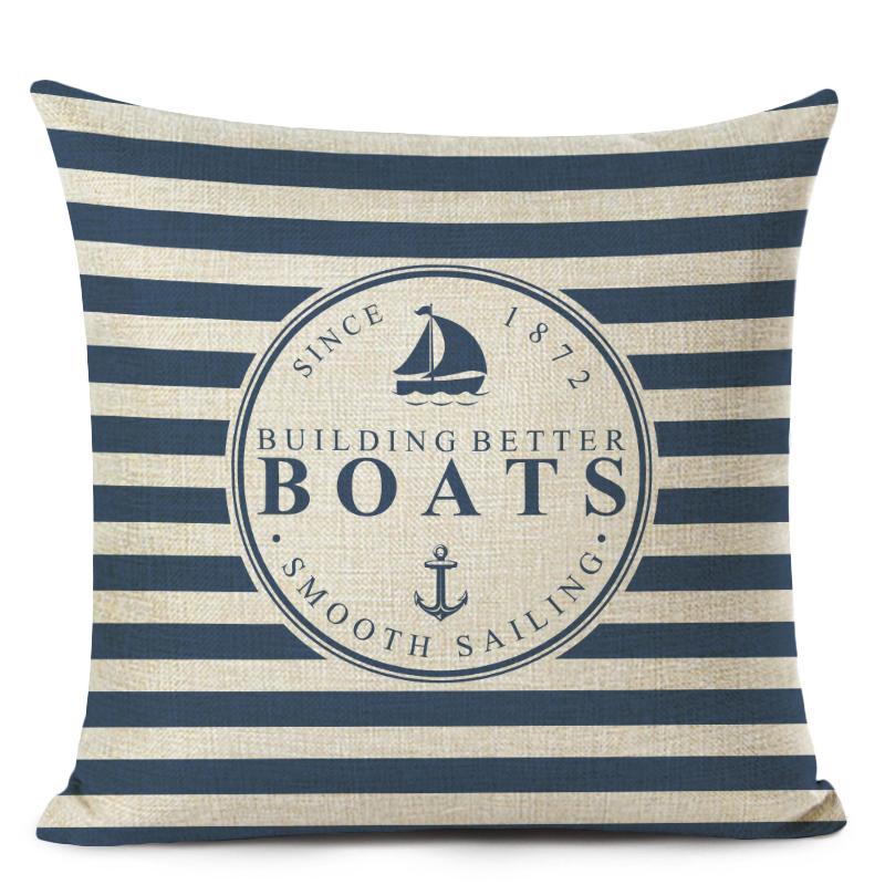 Blue Stripe Compass Boat Cushion Cover Nautical Style Decorative Cushions for Sofa Linen Pillow Case Home Decor Pillow Cover