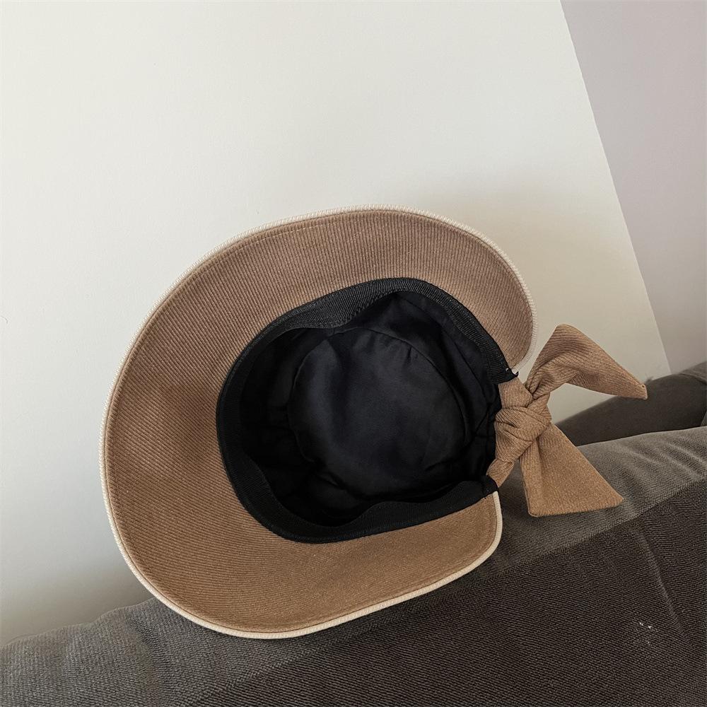 Original Design Japanese Back Bow Bucket Hat Showing Face Small Casual Versatile High Sense Women Autumn and Winter Bucket Hat