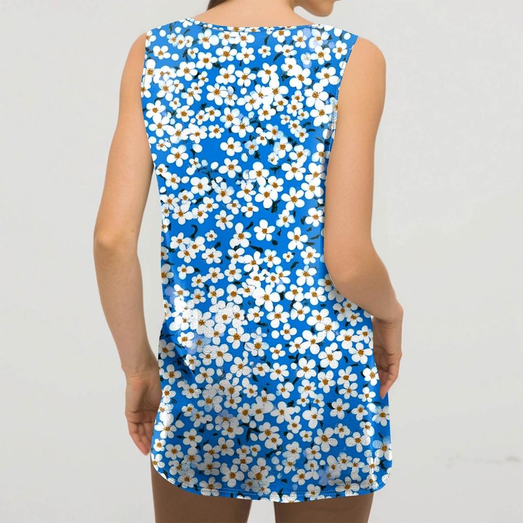 Women's Casual Fashion V-Neck Sleeveless Pullover Top Printed Vest T-Shirt