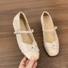 Fashion One Strap Suede Inside Heightened Flats Women's Round Toe Shallow Mouth Pleated Anti-Slip Wear-Resistant Low Top Shoes