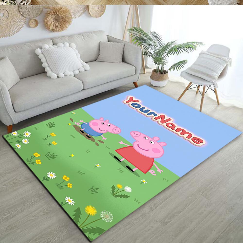Peppa Pig Personalized Text Floor Rug Office Rug Design for Balcony Hallway Bedrooms Game Room Antislip Carpet Anime Office Decor