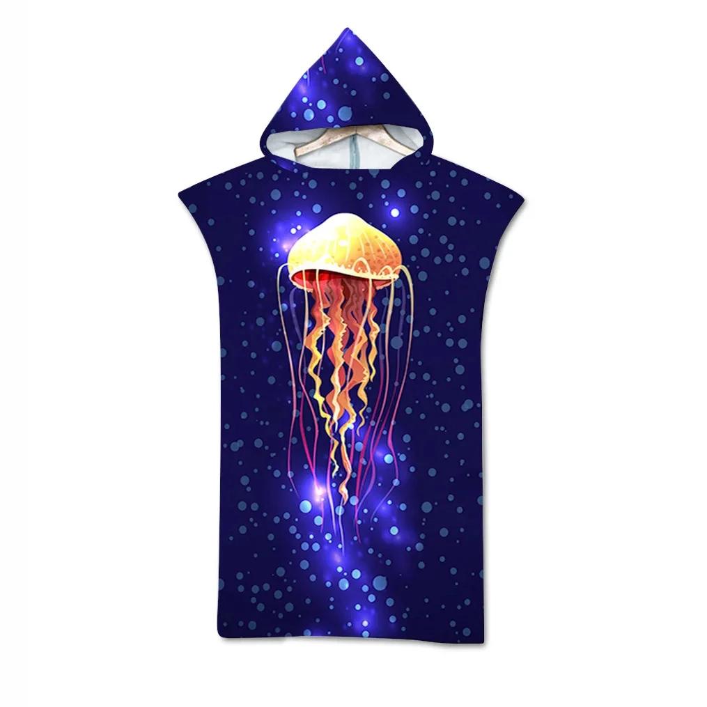 Jelly Fish Bath Beach Towel with Hood Microfiber Soft Hooded Robe Towel Poncho for Swimming Beach Surf Woman Bathrobe Beachwear