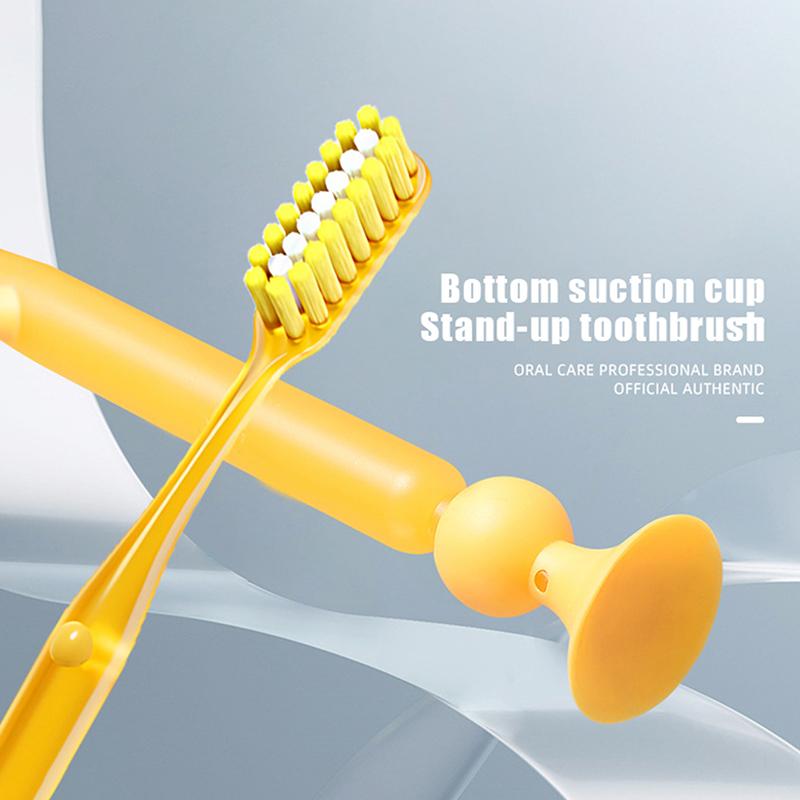 Extra-Long Brush Head Antibacterial Soft Bristle Toothbrush With Non-Slip Handle And Suction Cup Base Upright Design