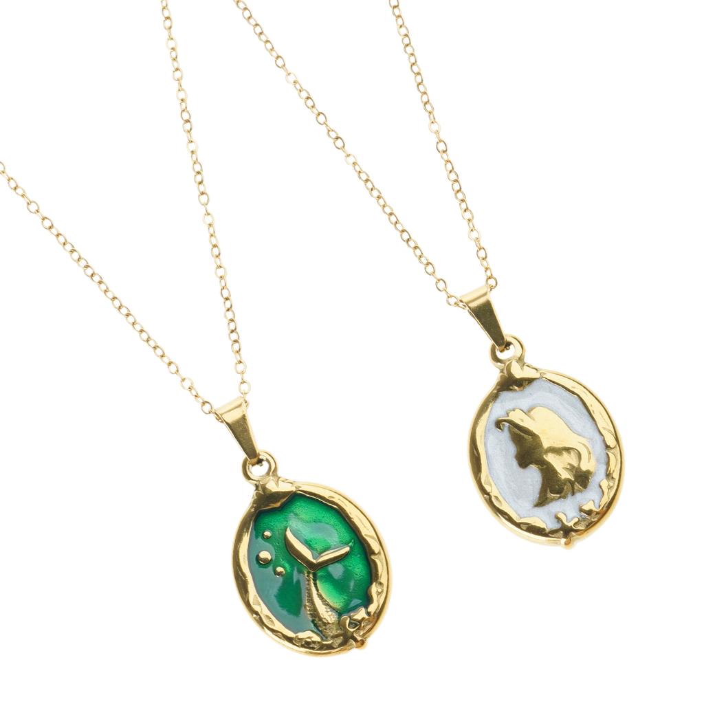 Double Sided Mermaids Princess Pendant Necklace Luxurious Sweater Chain for Women and Girls Handmade Jewelry Gift