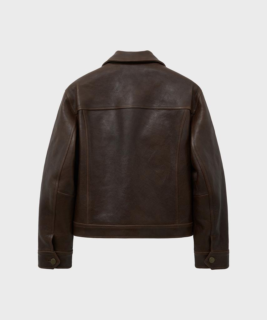 Noirer Antique Cow Leather Trucker Jacket (Brown)