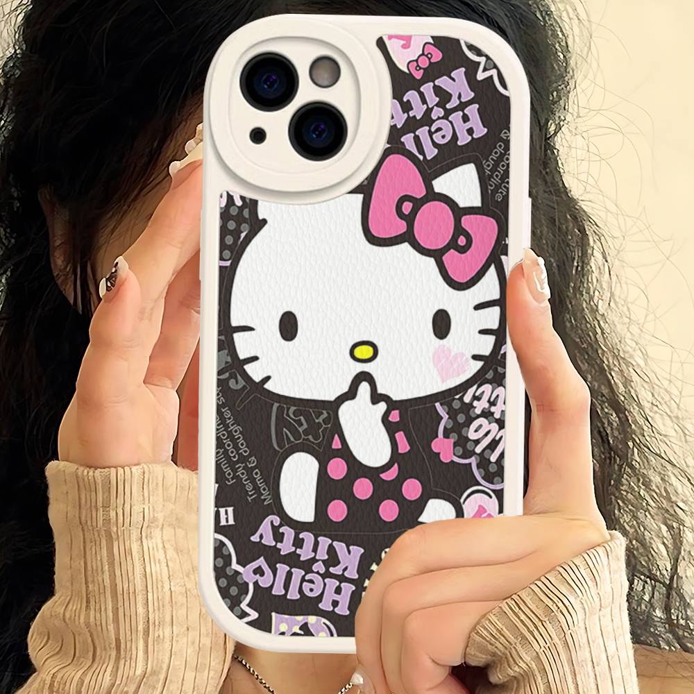H-Hello Kitty Leather Phone Case For IPhone 15 14 13 Pro Max 12 11 16 Plus Phone Cover