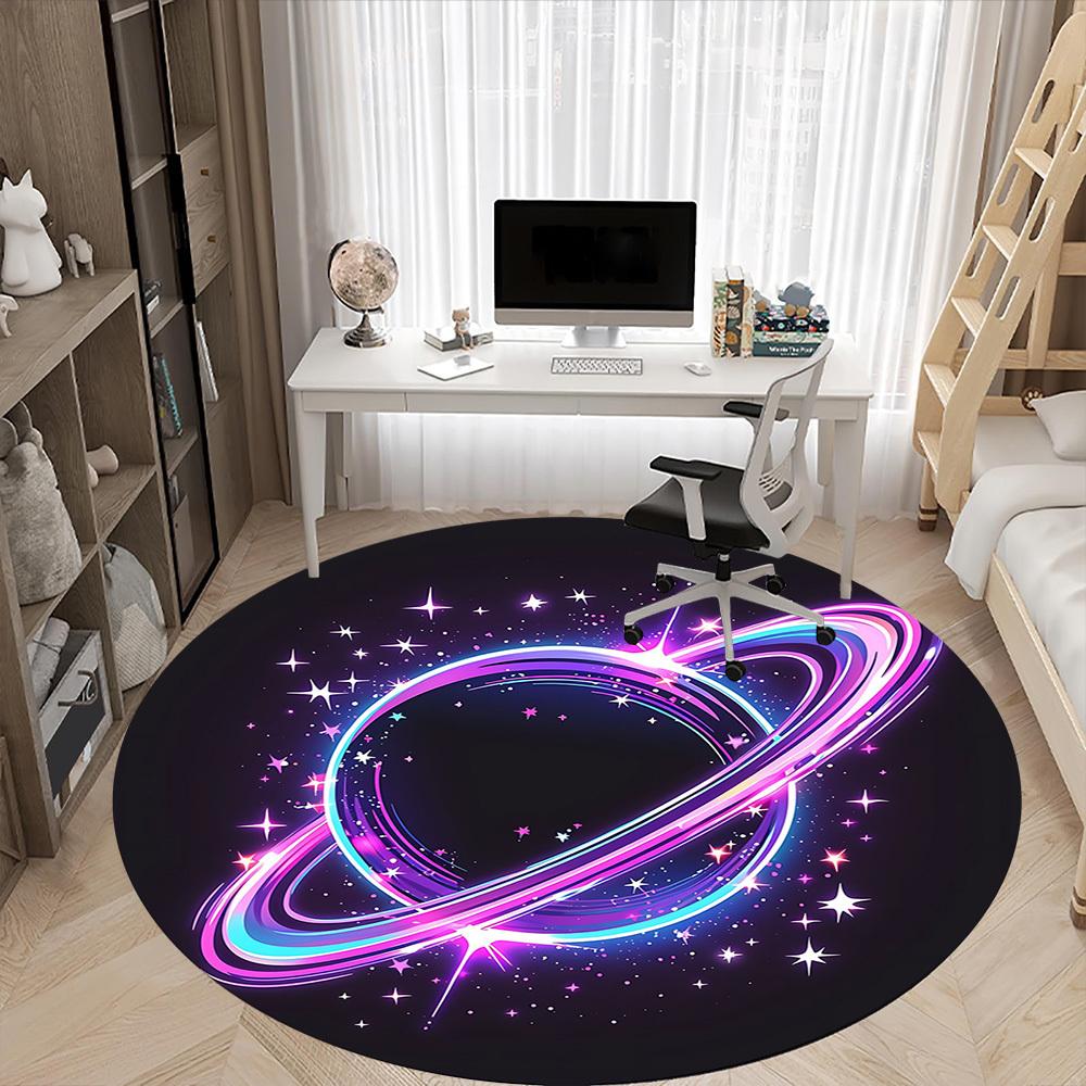1pc Galaxy Rings Office Round Area Rug,  Mat Suitable ForOffice, Under Office Chairs Bedroom Living Room Home Decor, Room Deco