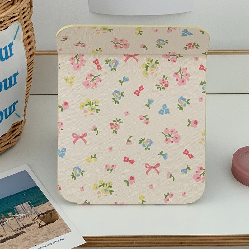 Tisch-Make-up-Spiegel Floral PU-Leder Schlicht Tragbar Handspiegel Faltbar Studenten Kompakt Niedlich Taschenspiegel