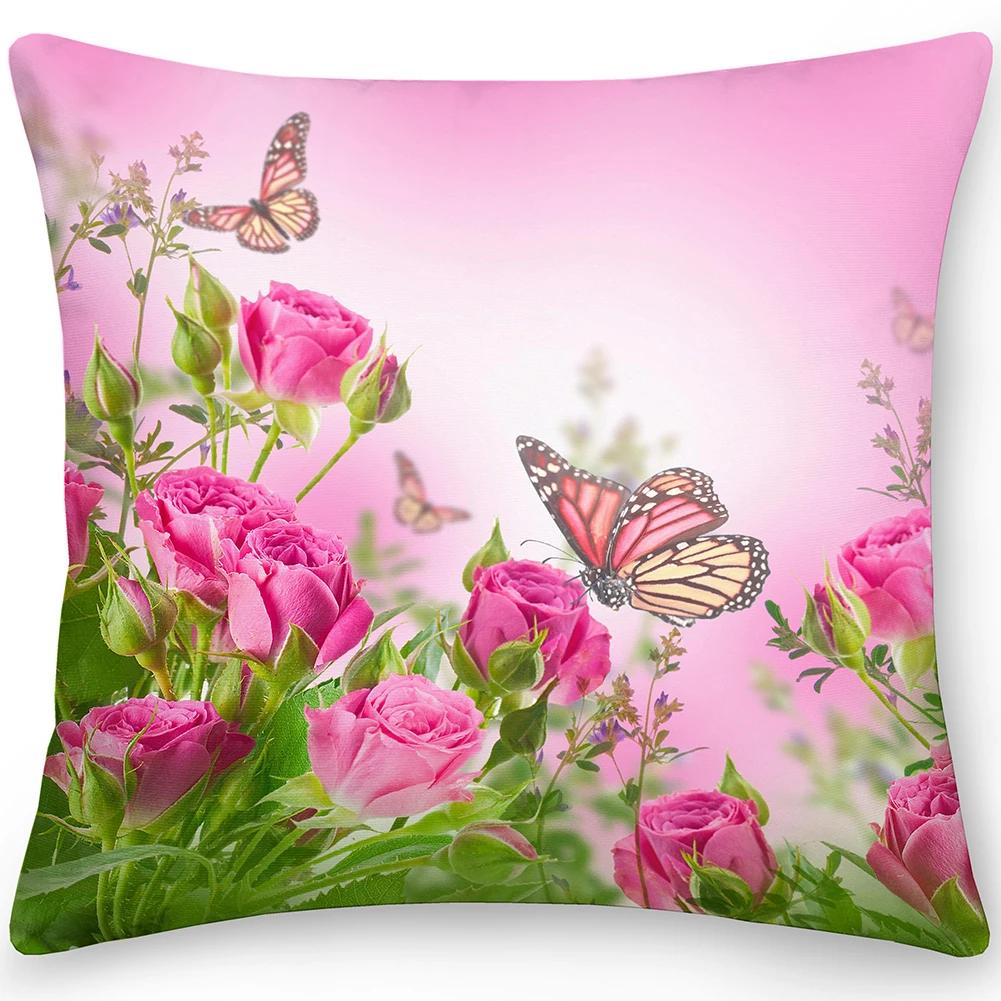 Față de pernă pătrată Pernă Fluture Sofă Decor pentru casă Față-verso Floare