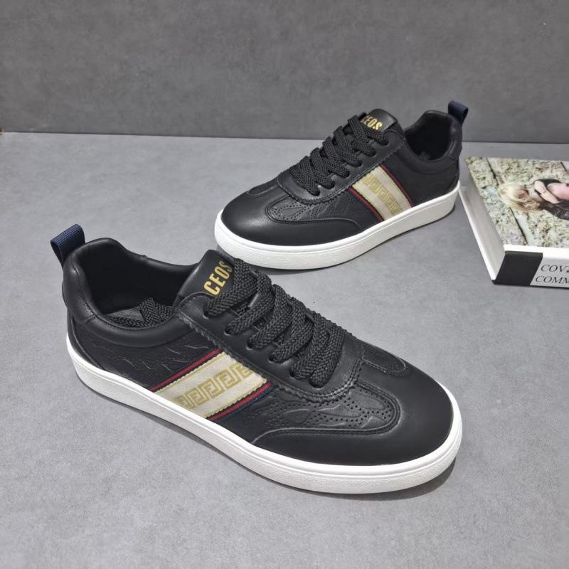 Cross-Border New Leather Printed Breathable Sports And Leisure Shoes Personalized Versatile Soft-Soled Forrest Gump Shoes Men'S Little White Shoes