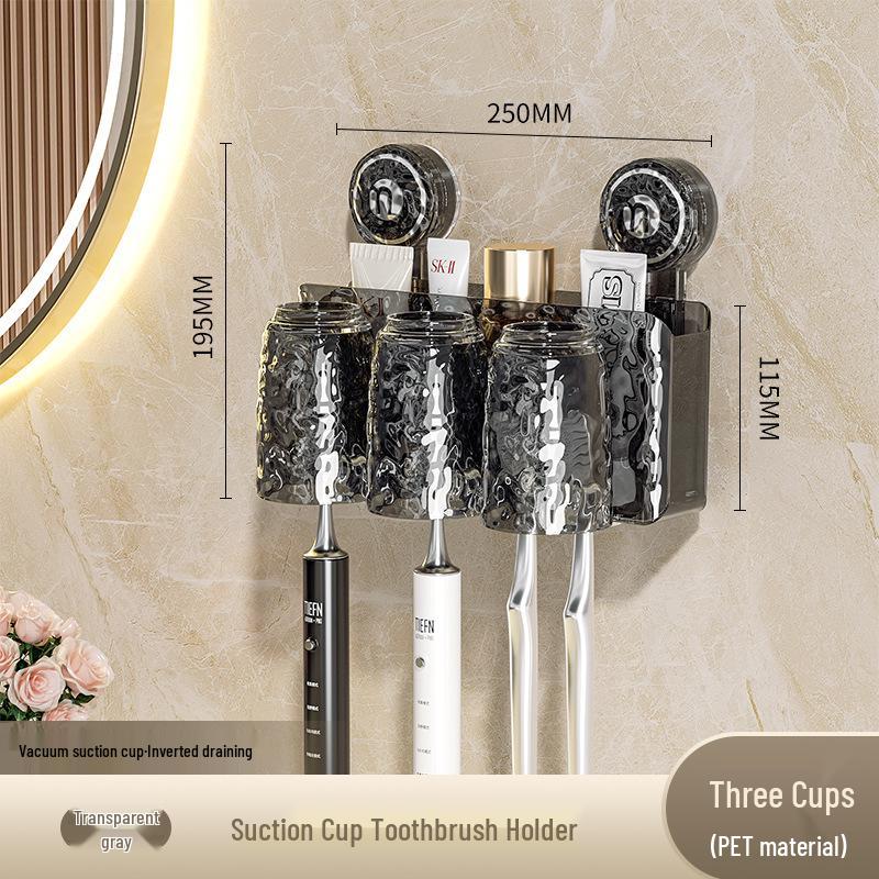 Wall-Mounted Suction Cup Toothbrush & Toothpaste Holder Set with Tooth Squeezer and Cup for Family Bathrooms