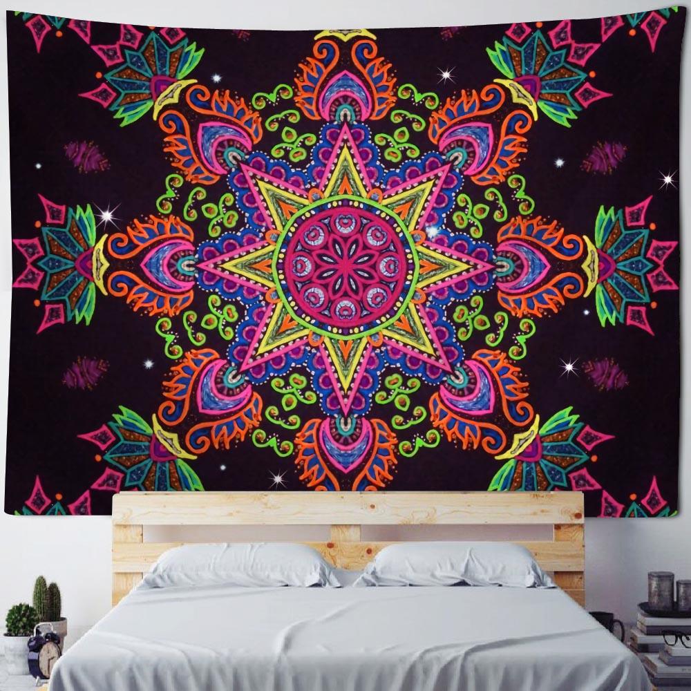 Mandala Wandteppich Bohemian Heimtextil Wanddekoration psychedelisch mehrfarbig geometrische Fraktalkunst Raumdekoration