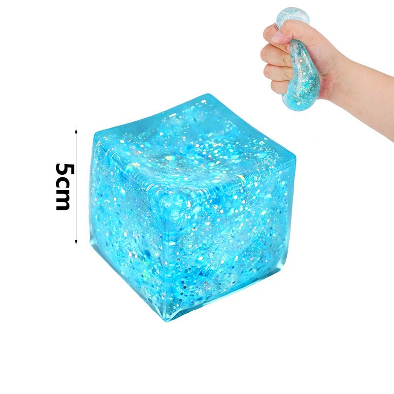 Transparante Glitter Gel Kubus Squishy Stressverlichtend Speelgoed Zacht Knijp Fidget Sensorisch Speelgoed Elastisch Decompressie Cadeau blauw