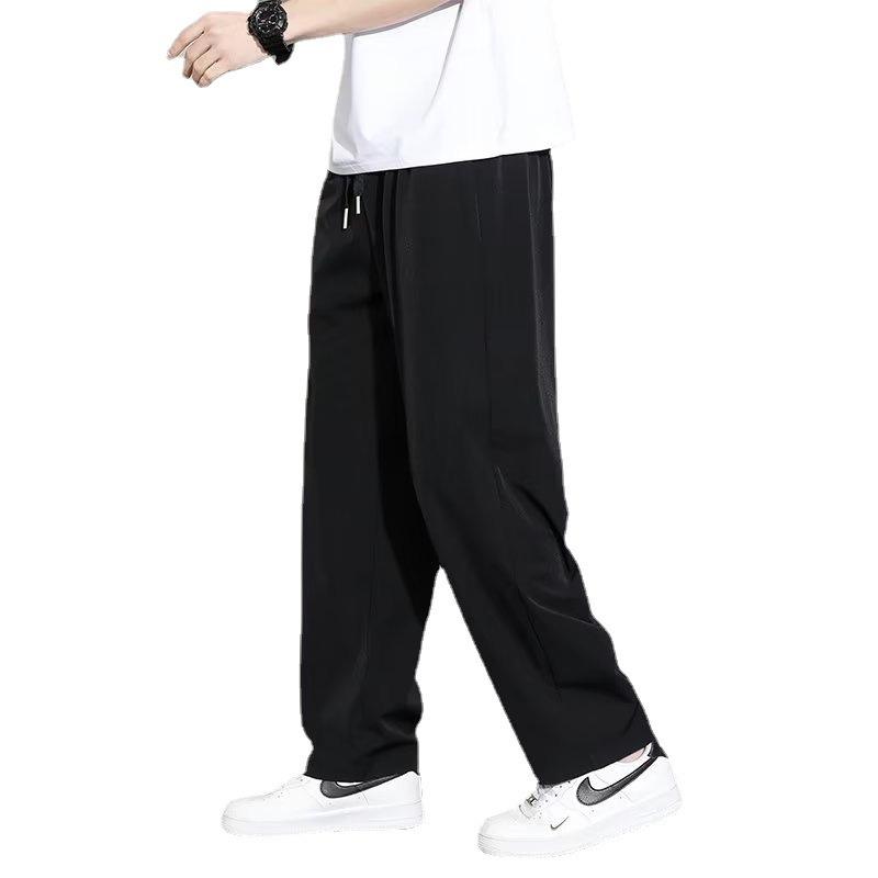 drape ice pants men's summer thin large size loose fashion trend straight mopping trousers