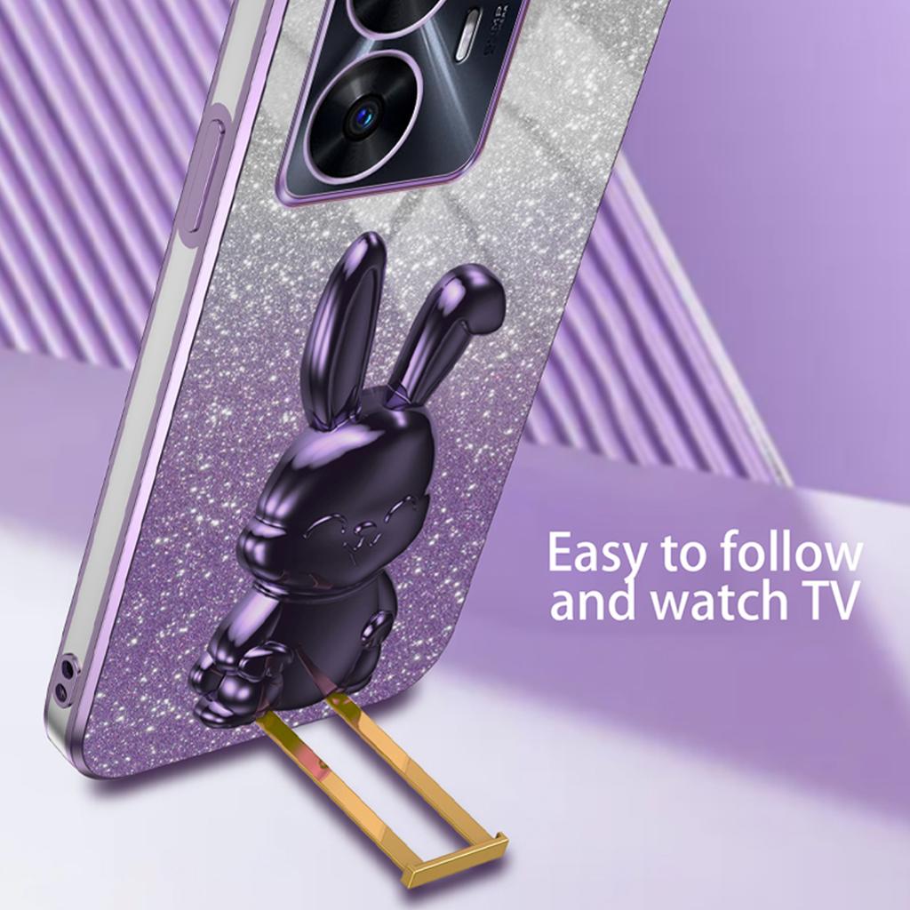 Phone Cover for Realme C55 Cartoon Rabbit Electroplating PC+TPU Case with Kickstand
