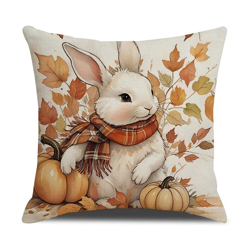 Cartoon Cute Rabbit Printed Pillow Cover Autumn Harvest Thanksgiving Atmosphere Decorative Sofa Pillow