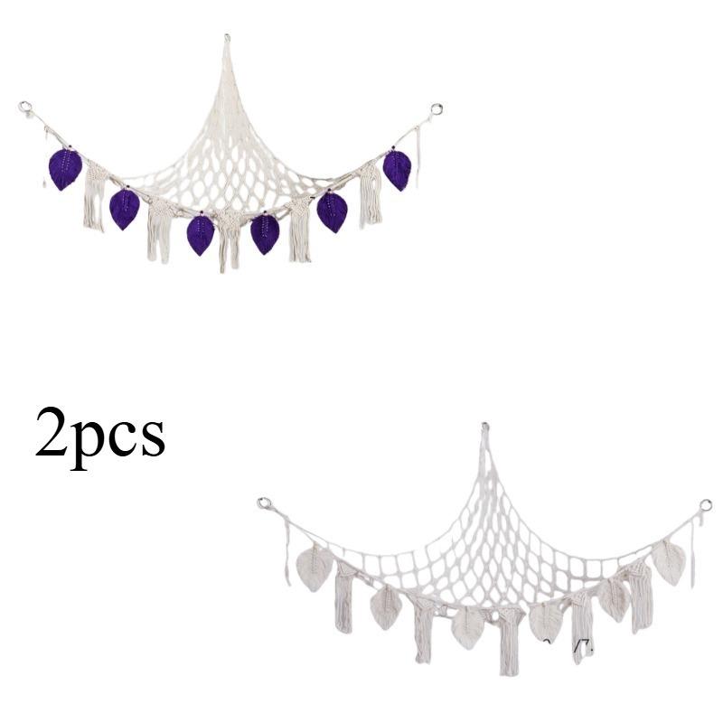1/2pcs Handmade Cotton Rope Braided Tassel Hanging Storage Net Bohemian Style Home Wall Decoration Multi-functional Storage Net