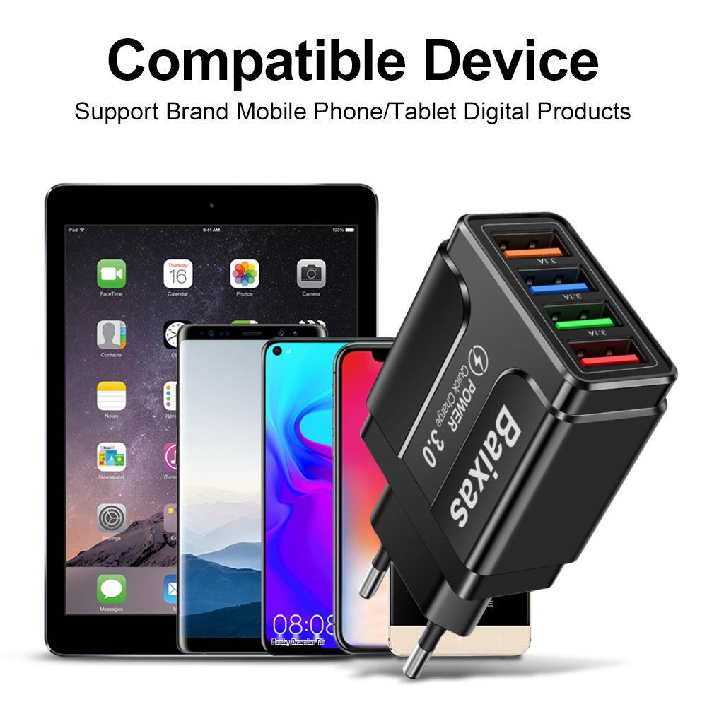Colorful 4-Port USB 3A Mobile & Tablet Travel Charger - EU/US/UK Standard