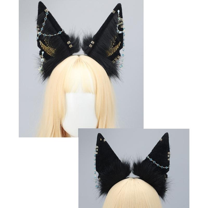 Adult Cartoon Wolf Ears Shape Headband with Dangle Jewelry Easter Hair Hoop