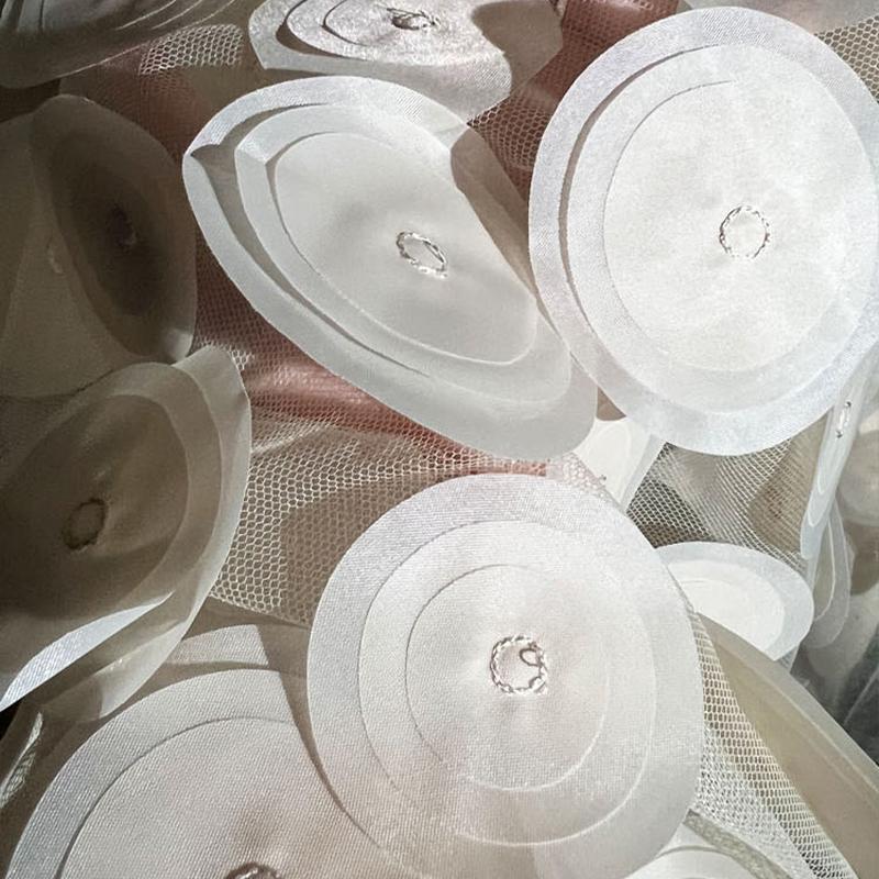 50x135cm 3D Textura Pesada Pieza de Corte Circular Tejido de Malla Perspectiva Encaje Africano Tejido de Diseñador Ropa DIY Vestido de Noche