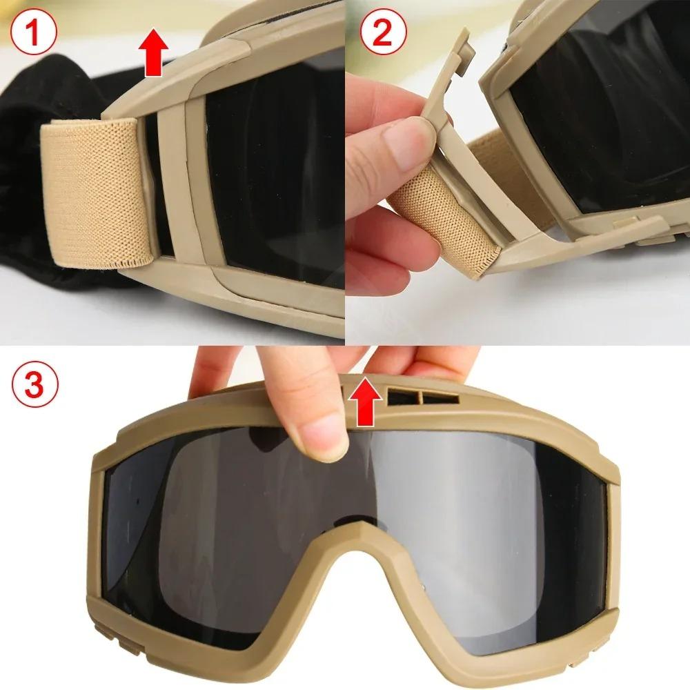 Neue Airsoft Taktische Brille 3 Gläser Winddicht Staubdicht Schießen Motocross Motorrad Bergsteigen Brille CS Sicherer Schutz