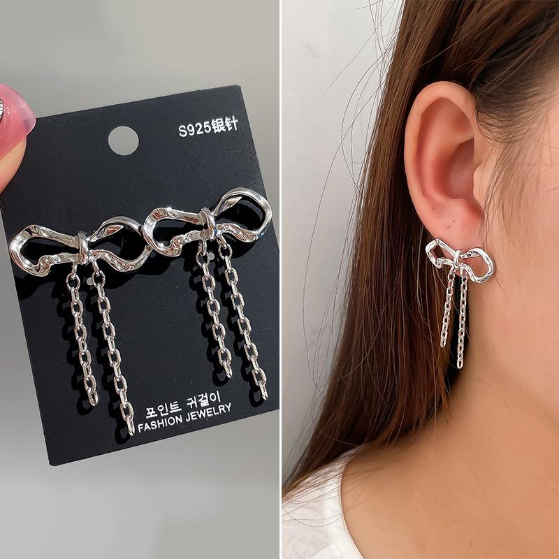 

Новые изысканные простые сетчатые длинные серьги с бантом знаменитостей, модные ювелирные аксессуары, серьги для женщин