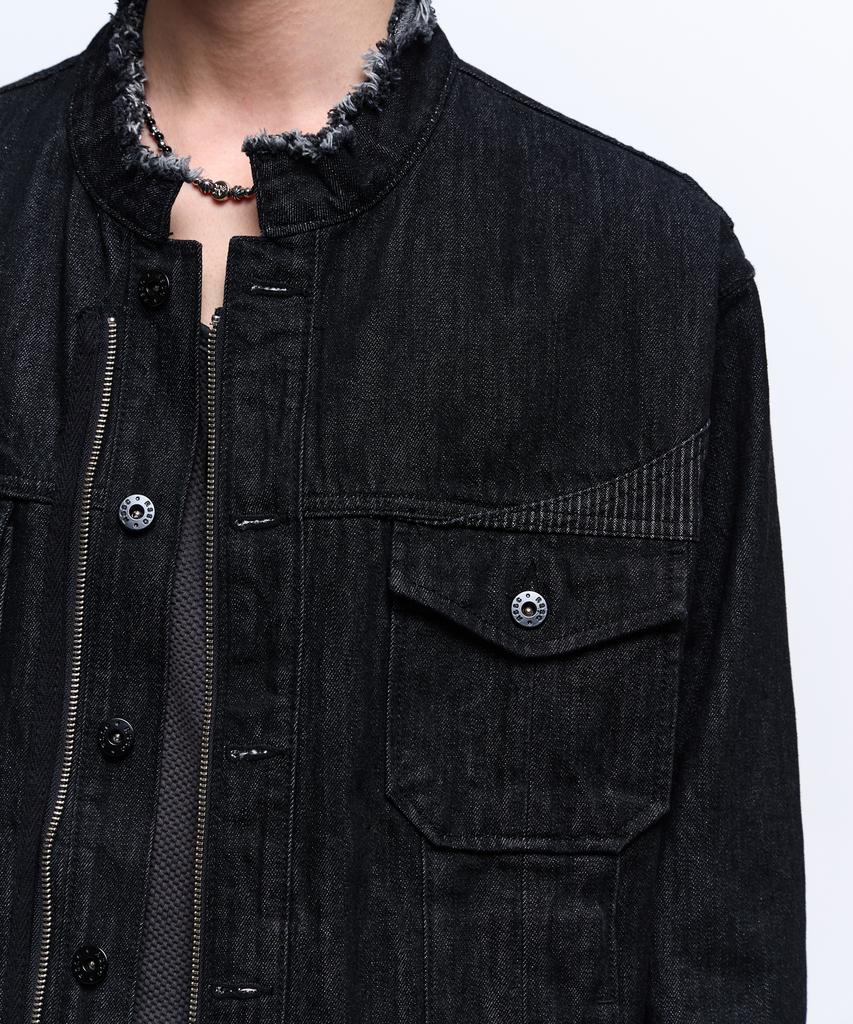 Rssc Stripe Mixed Denim Trucker Jacket - Black