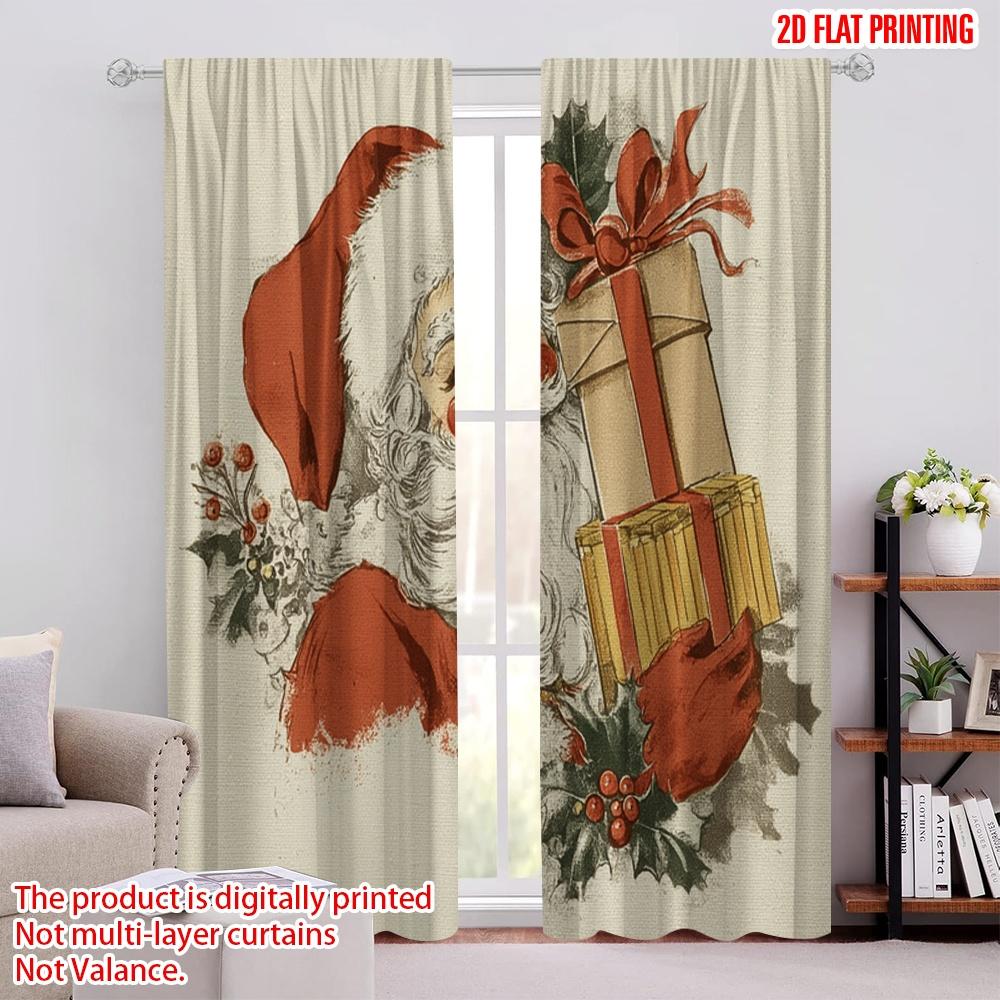 

2pcs,2D plane printing Curtains&Window Treatment Vintage Santa Claus Versatile Polyester Fabric (without rod) Outdoor 52.50 × 116.00 cm 2 pcs