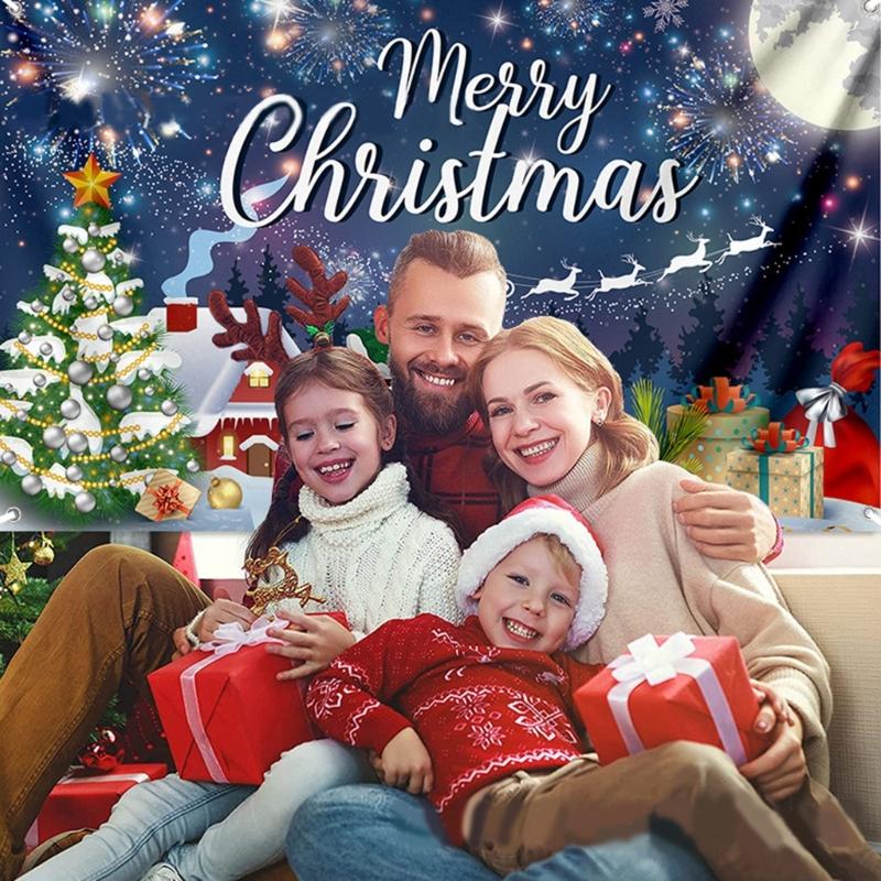 Large Christmas Backdrop Decorative Cloth 70.8x43.3Inch Polyester Fabric For Holiday Decorations And Family Gathering
