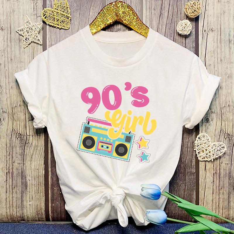 New Funny 90'S Girls Printed T-Shirts Fashion Women Short Sleeve Cool Summer Casual Tops 90'S Girls Female Shirt Tees